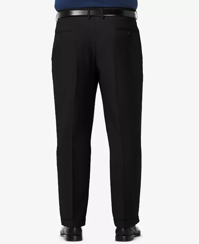 Haggar Mens Classic fit Dress Pants 50 / 32 Black Solid Stretch