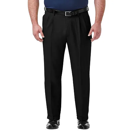 Haggar Mens Classic fit Dress Pants 52 / 30 Black Solid