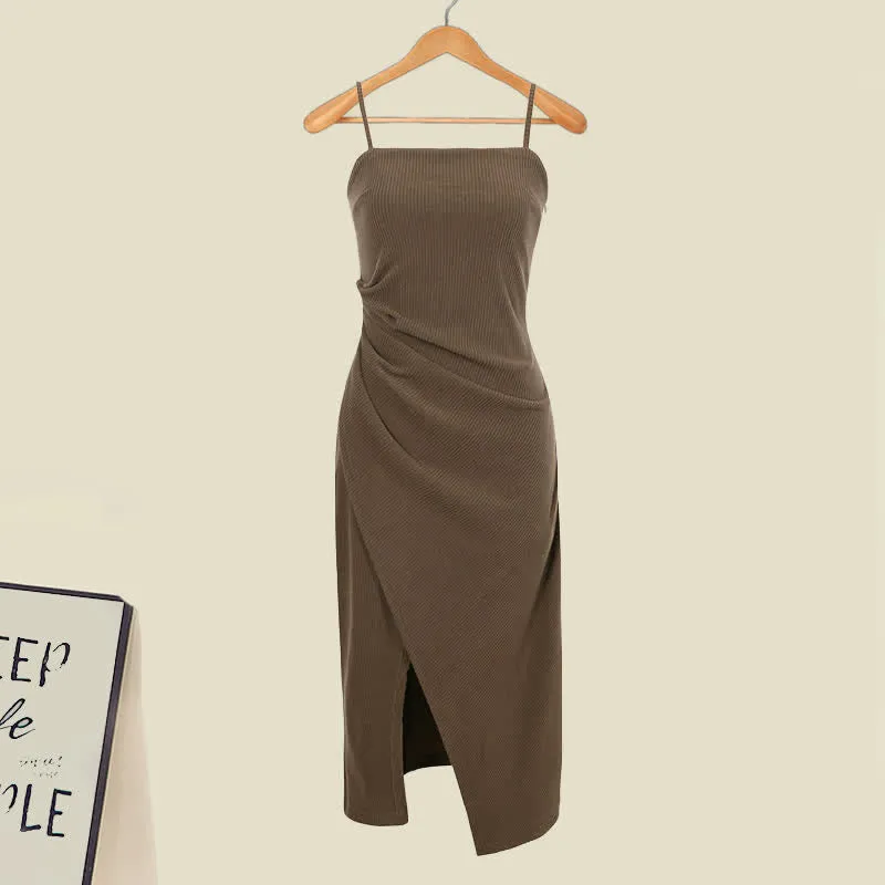 Hollow Out Crop Top Split Slip Dress Set