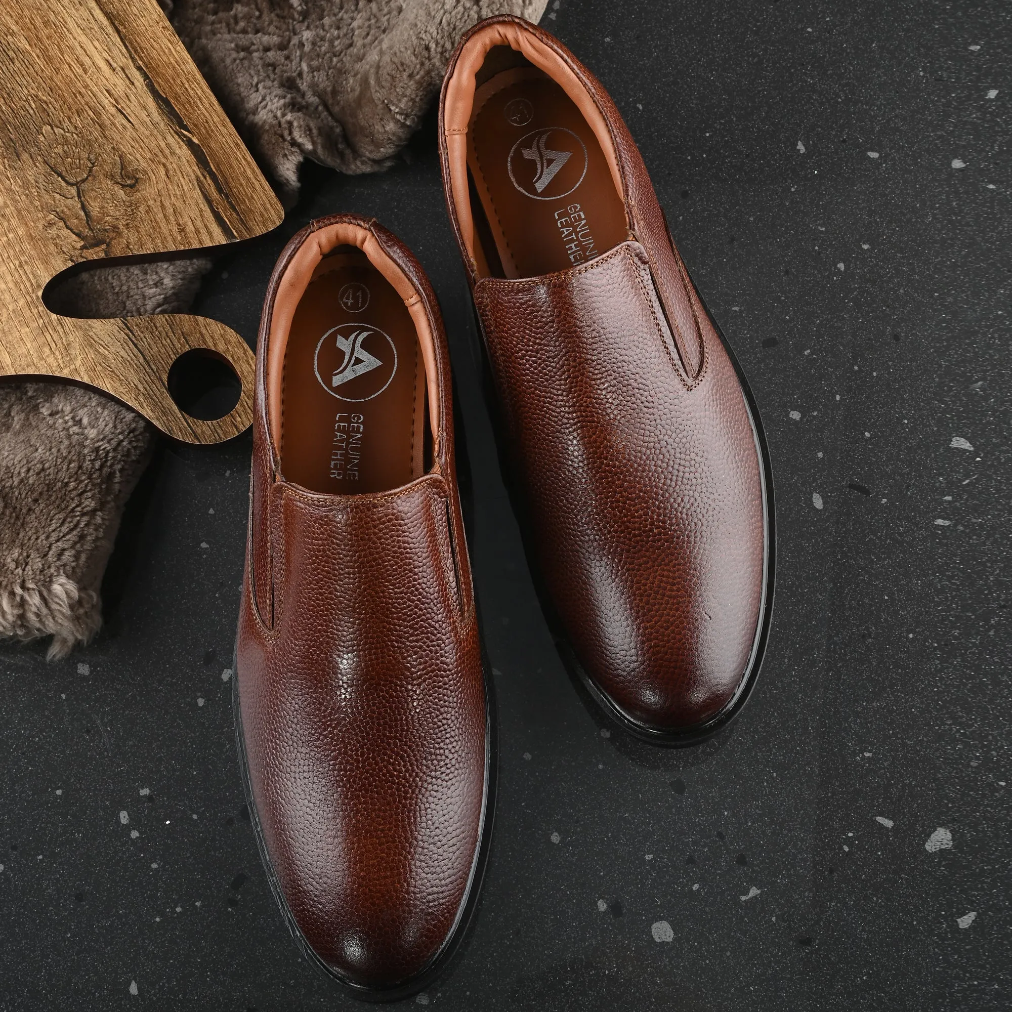Honed Full Grain Leather Slip Ons