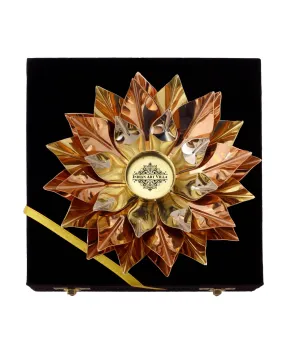 Indian Art Villa Pure Copper Lotus Design Tea Light Candle Diya / Deepak With Black Velvet Gift Box, Colour-Gold, Silver & Brown, Width-20.32 cm