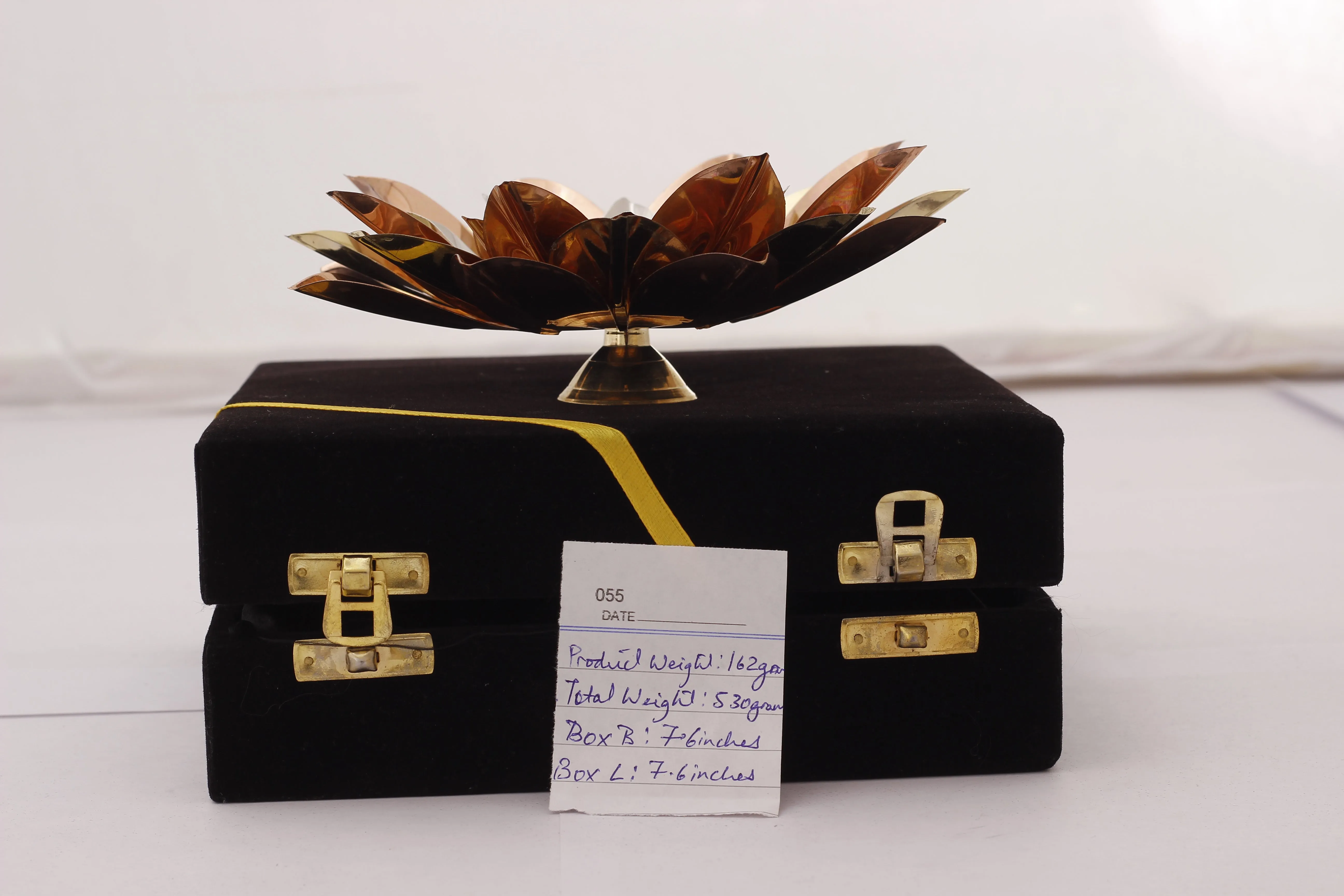Indian Art Villa Pure Copper Lotus Design Tea Light Candle Diya / Deepak With Black Velvet Gift Box, Colour-Gold, Silver & Brown, Width-20.32 cm