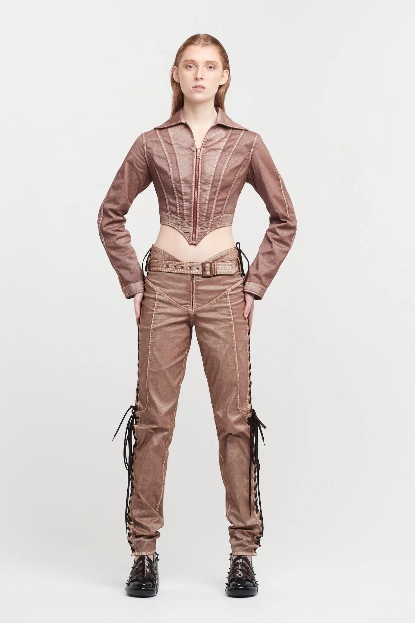 Jean Paul Gaultier X KNWLS Laced Jacket with Topstitched and Branded Patch Details