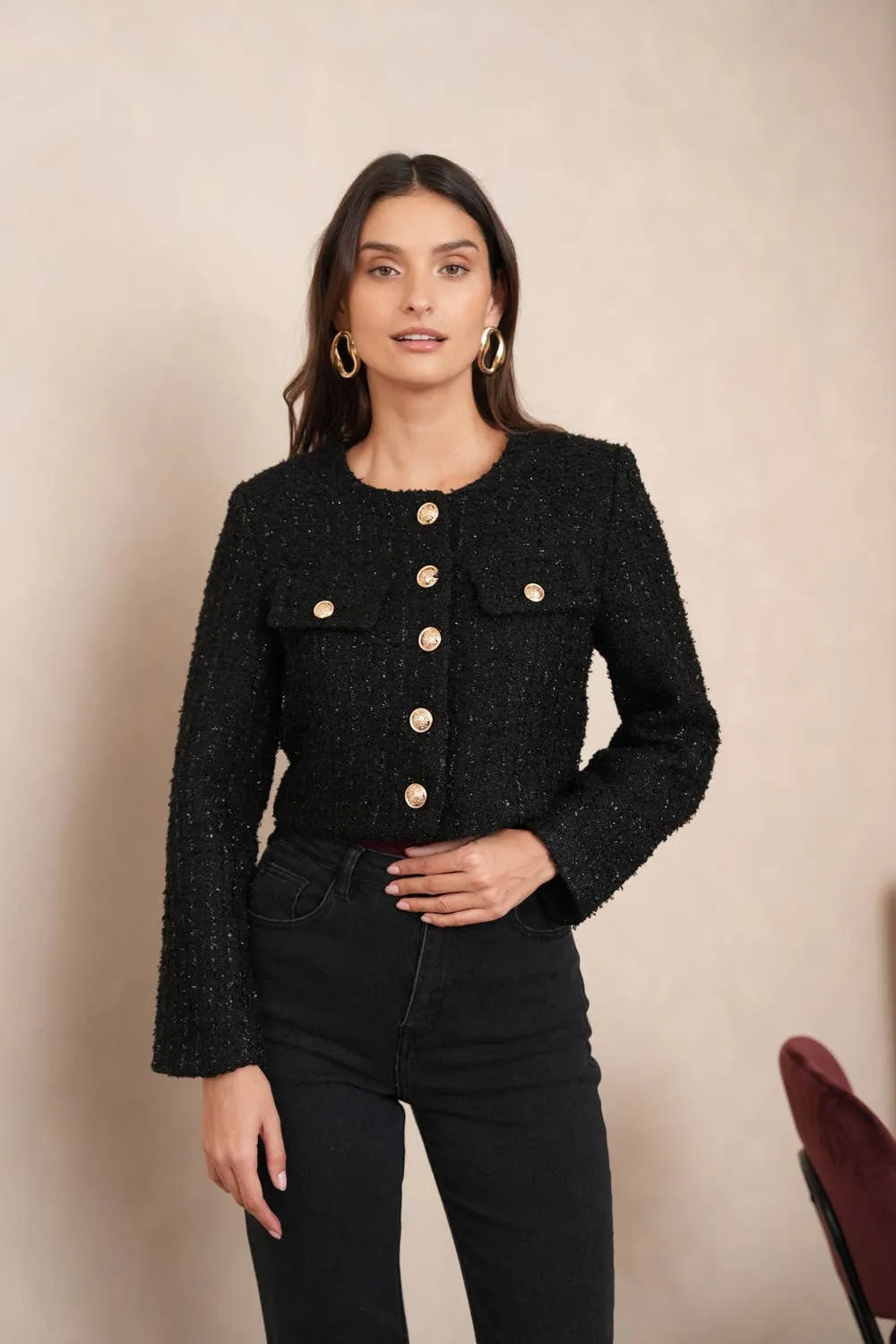 Jenny Tweed Jacket - Black