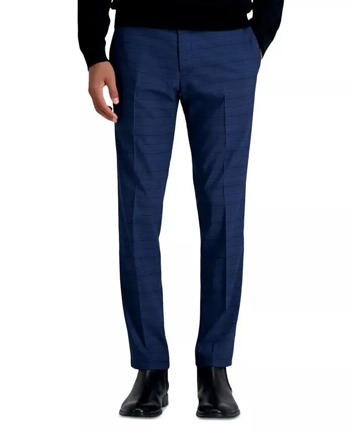 Kenneth Cole Reaction Mens Slim fit Dress Pants 33 / 32 Navy Blue Plaid