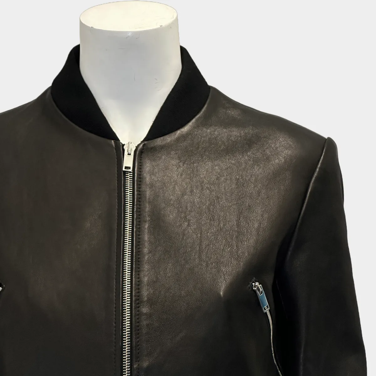 Khaite black leather cropped bomber jacket