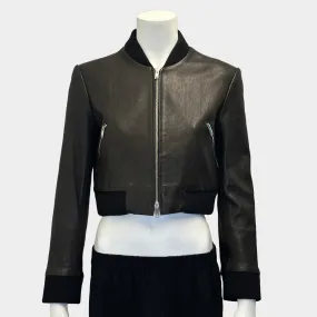 Khaite black leather cropped bomber jacket