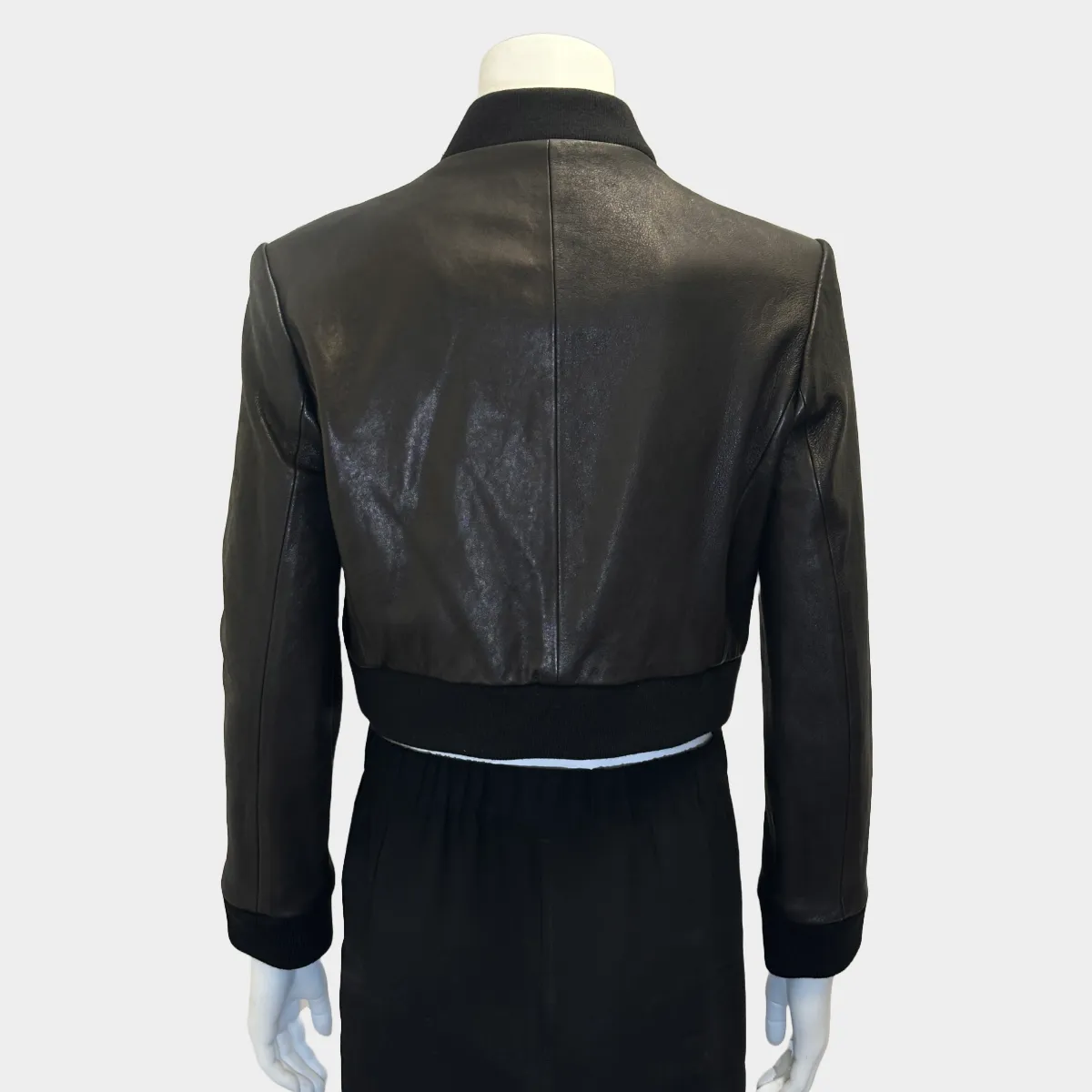Khaite black leather cropped bomber jacket