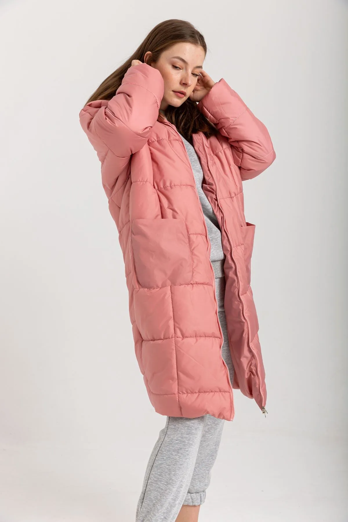 KKT Long Sleeve Oversize Women Coat - Rose  - Zográfos