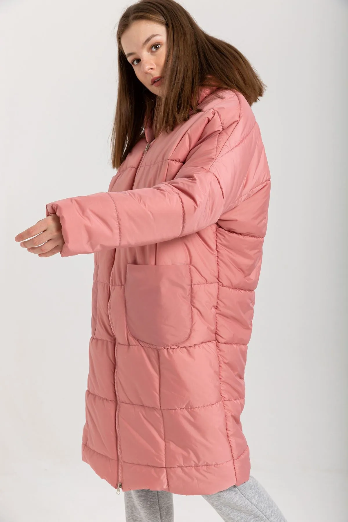 KKT Long Sleeve Oversize Women Coat - Rose  - Zográfos