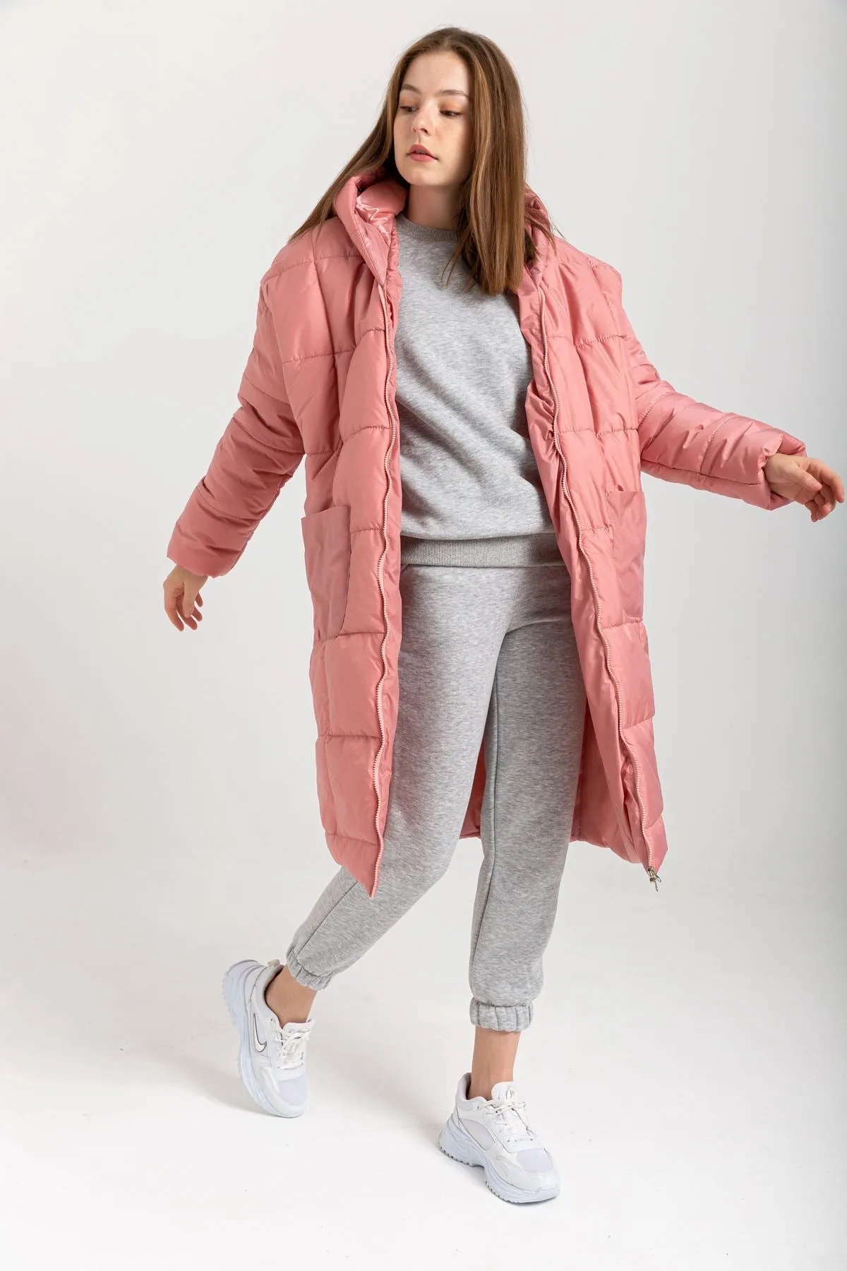 KKT Long Sleeve Oversize Women Coat - Rose  - Zográfos