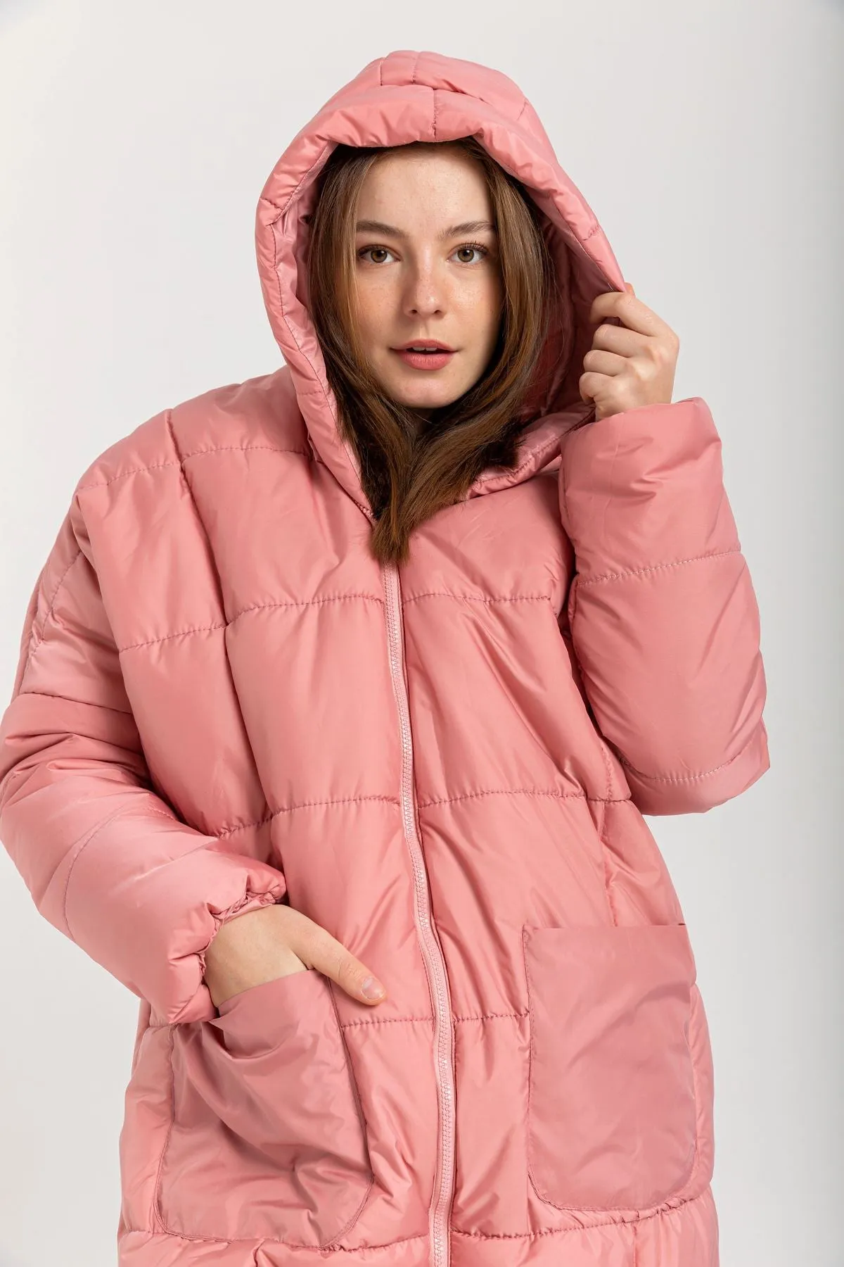 KKT Long Sleeve Oversize Women Coat - Rose  - Zográfos