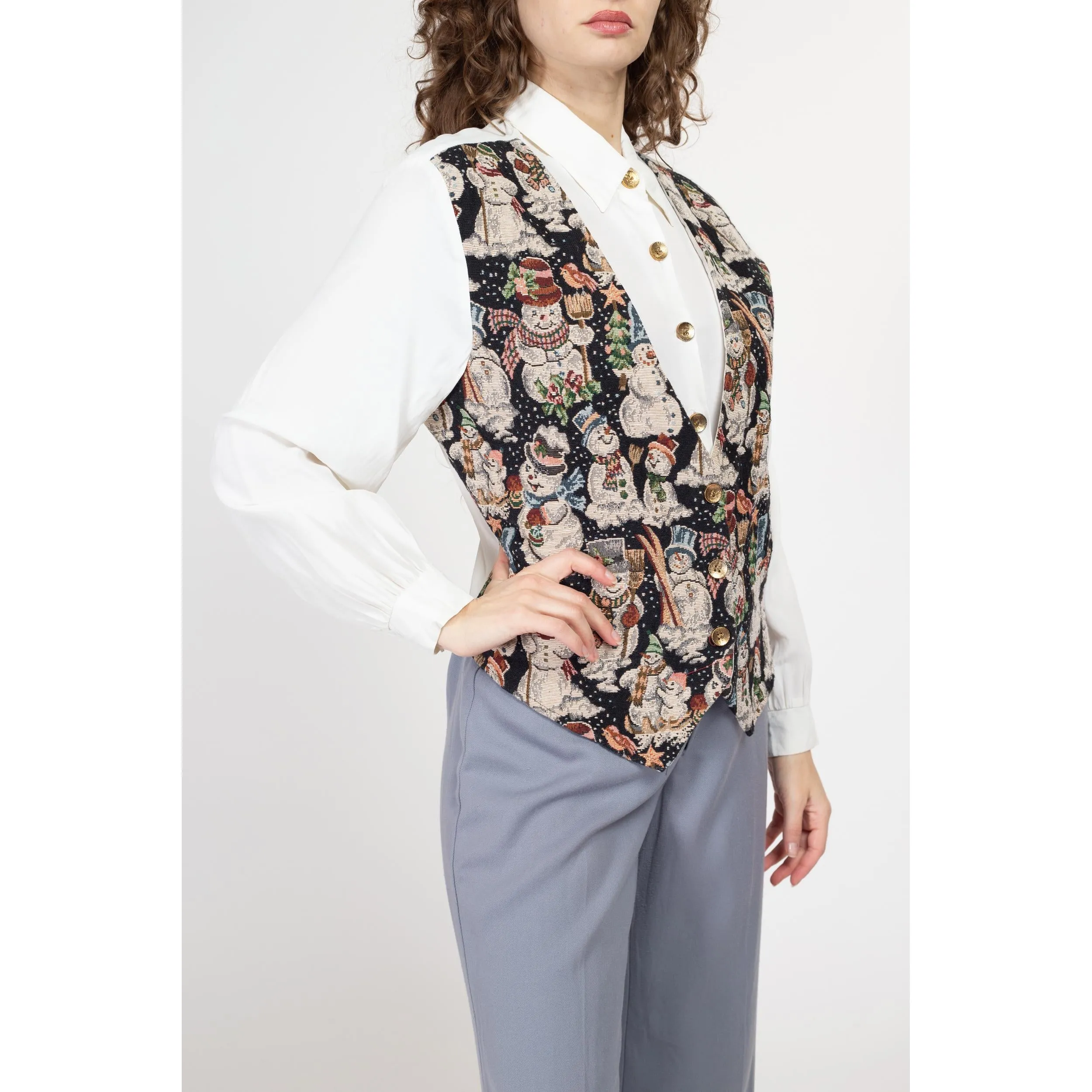 Large 80s Snowman Tapestry Vest Blouse