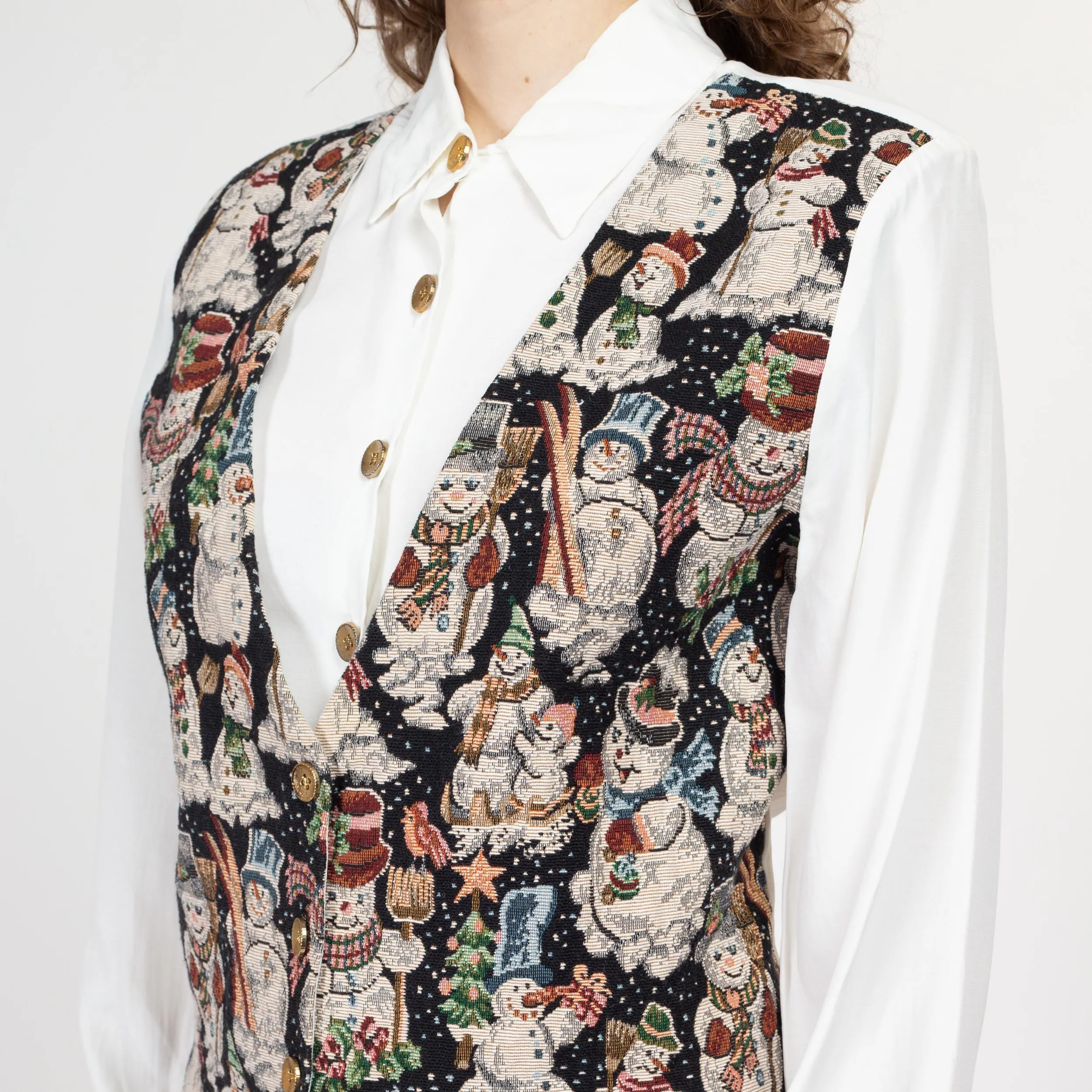 Large 80s Snowman Tapestry Vest Blouse