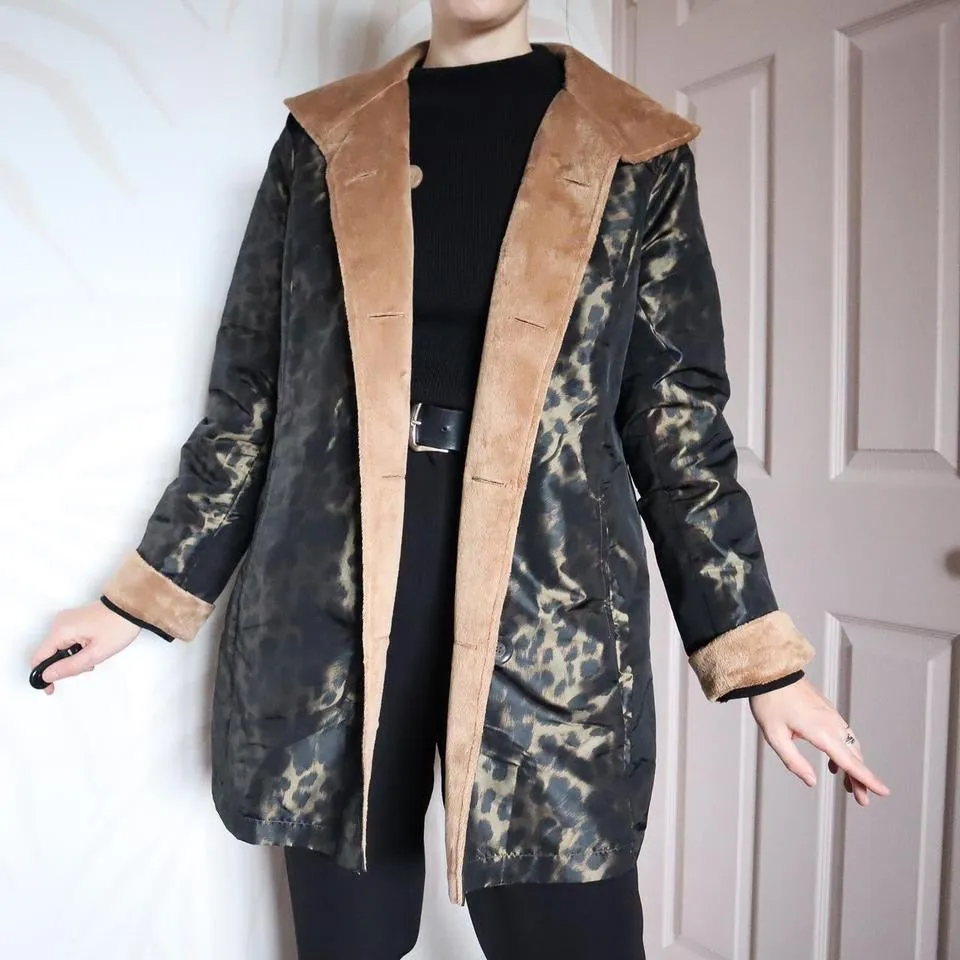 Leopard print reversible coat UK M