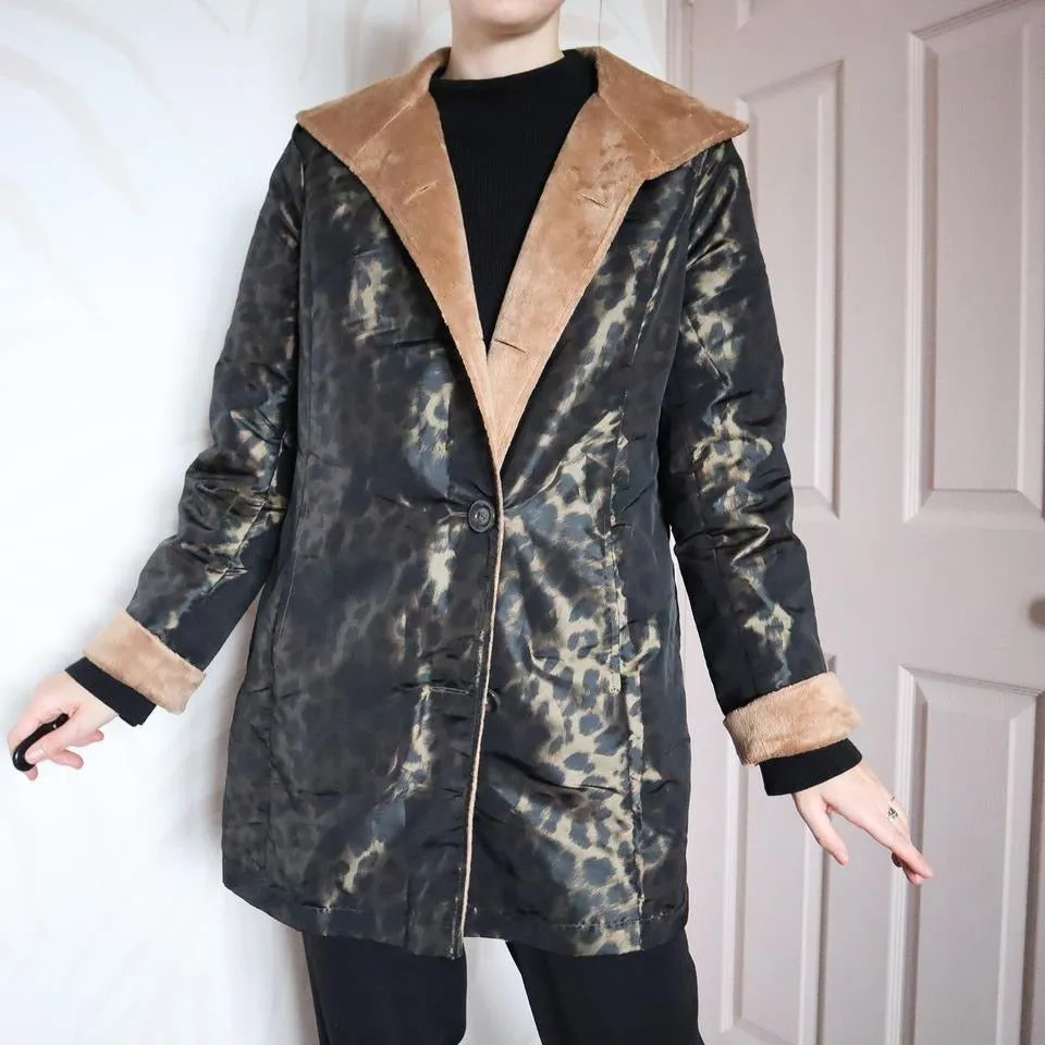 Leopard print reversible coat UK M
