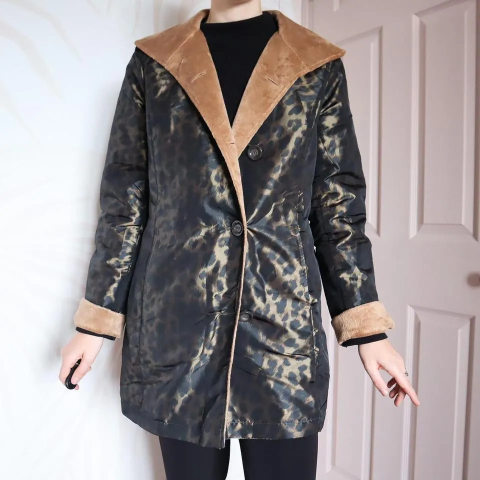 Leopard print reversible coat UK M