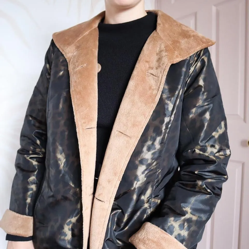Leopard print reversible coat UK M