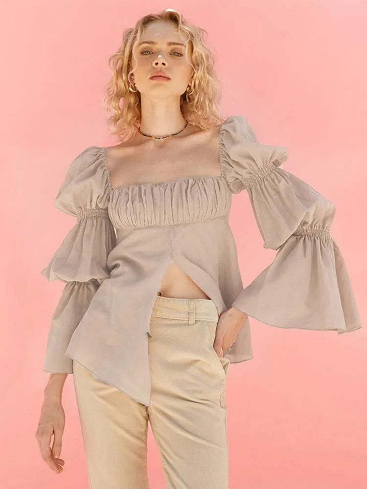 Maggie Square Neck Blouse with Cascading Puff Sleeves - 3 Colors
