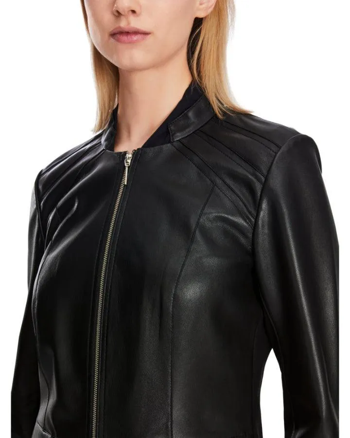 Marc Cain Leather Zip Jacket with Insert Details
