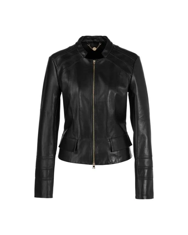 Marc Cain Leather Zip Jacket with Insert Details