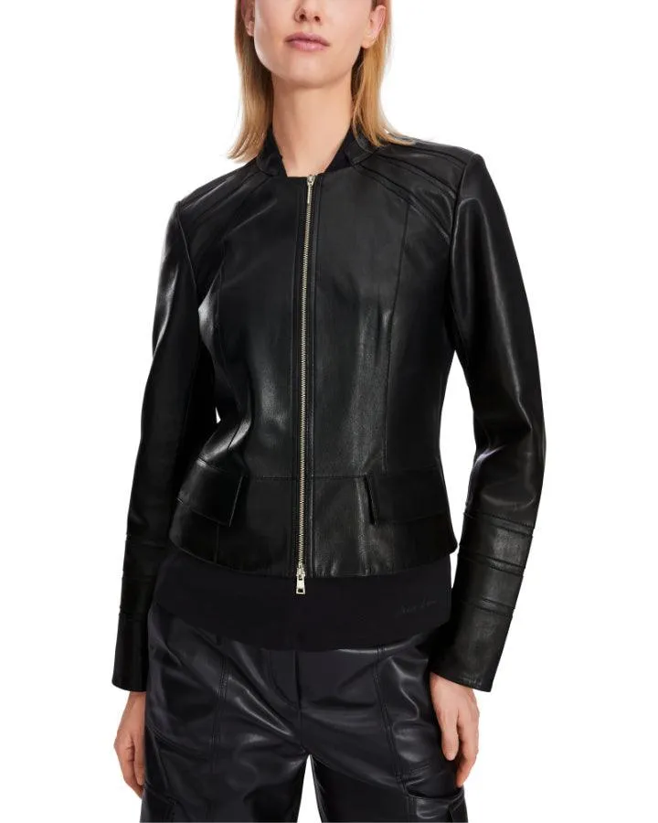 Marc Cain Leather Zip Jacket with Insert Details