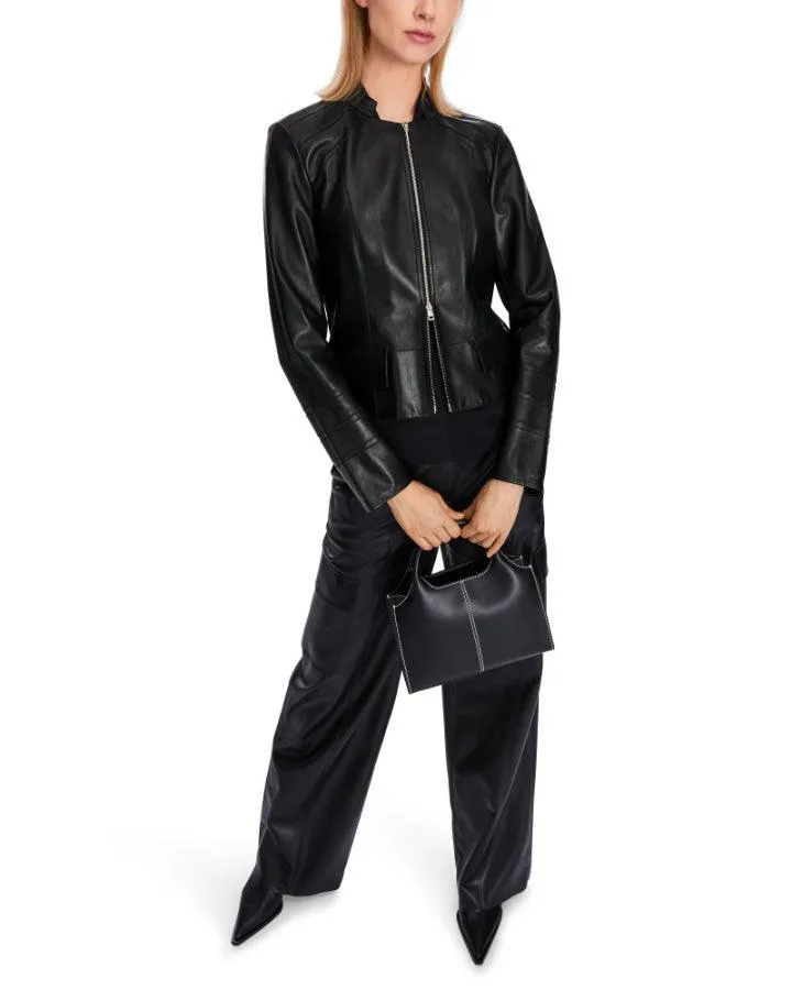 Marc Cain Leather Zip Jacket with Insert Details