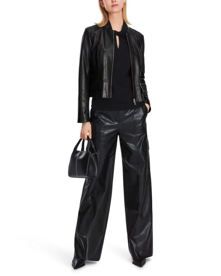 Marc Cain Leather Zip Jacket with Insert Details