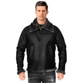 Men's Black Shearling Jacket - Warm & Stylish