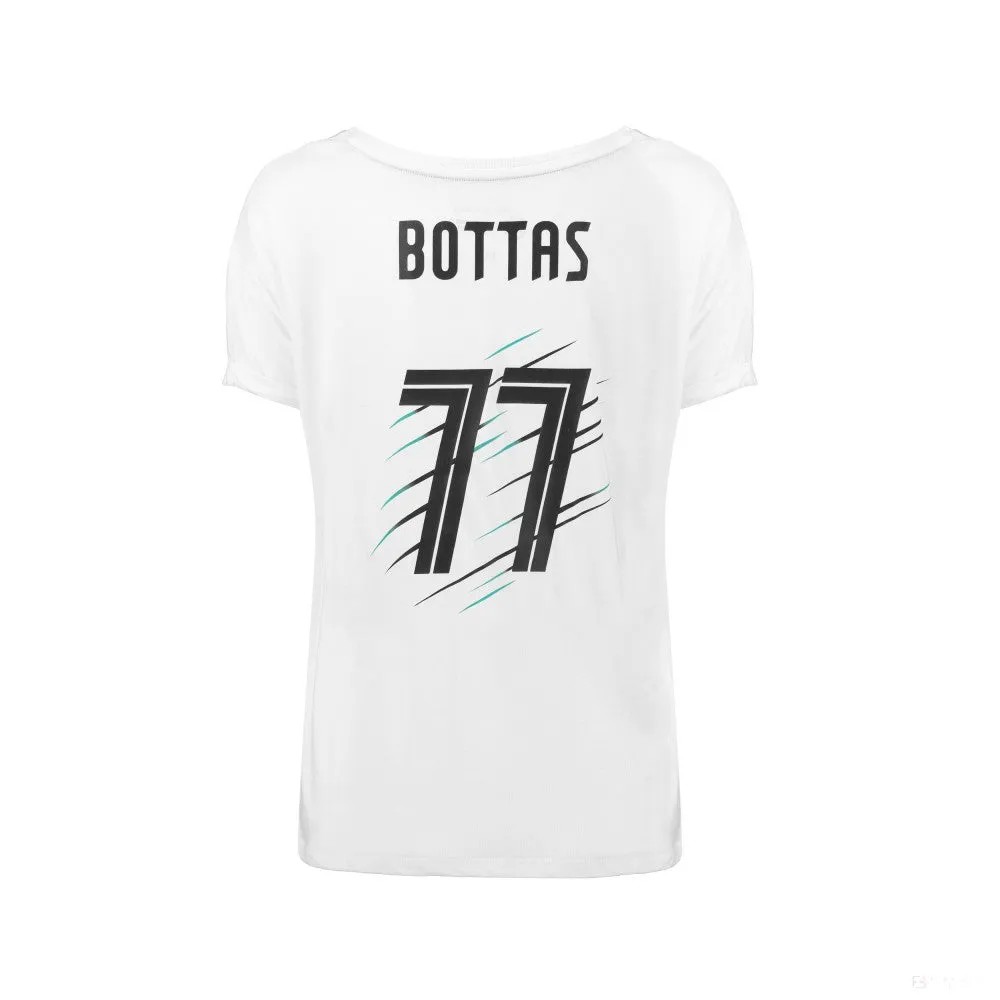 Mercedes Womens T-shirt, Valtteri Bottas 77, White, 2018