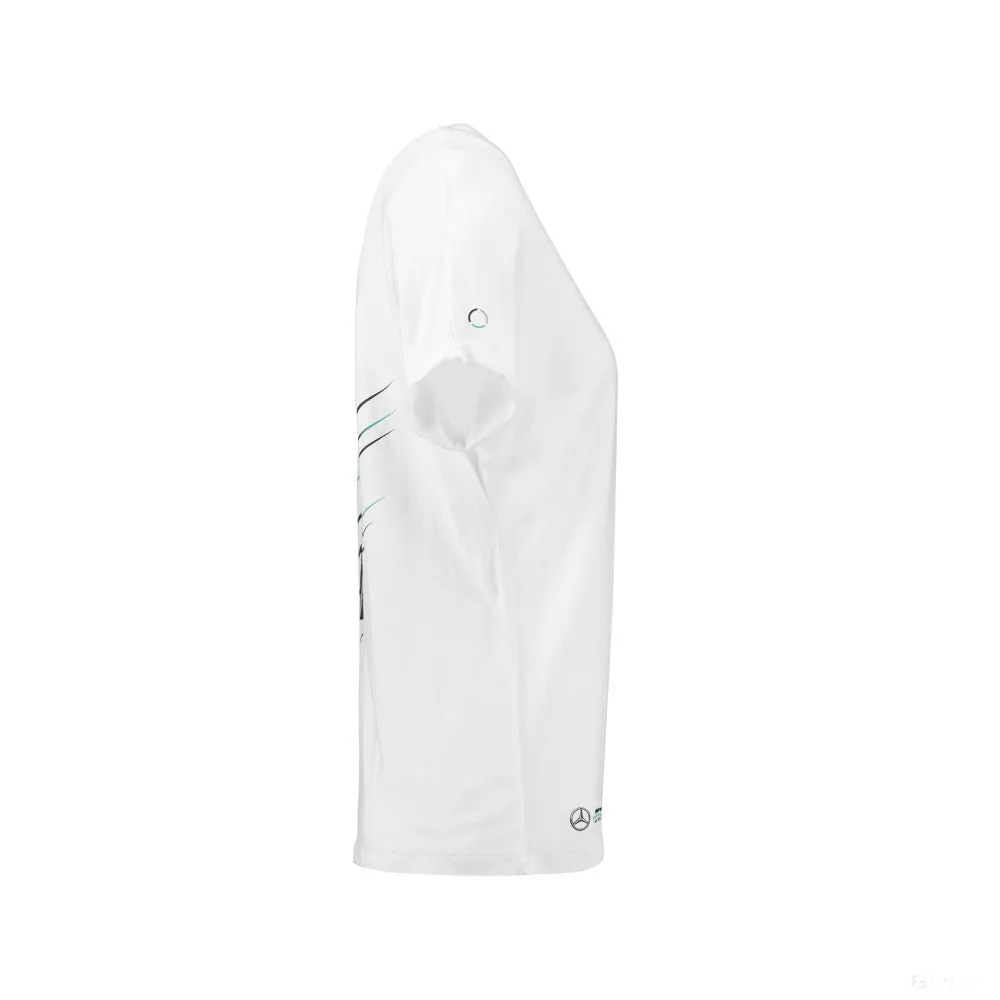 Mercedes Womens T-shirt, Valtteri Bottas 77, White, 2018