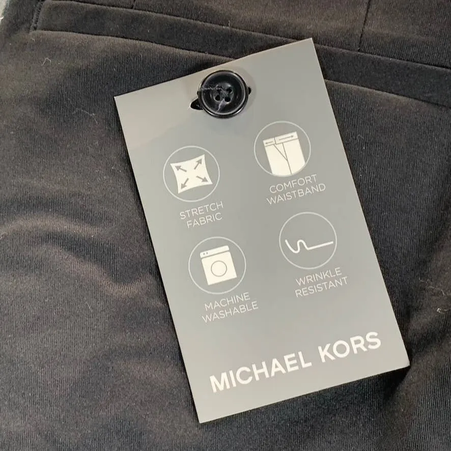 MICHAEL KORS Men's Black Solid Classic-Fit Stretch Flat Front Pants SZ 31X30