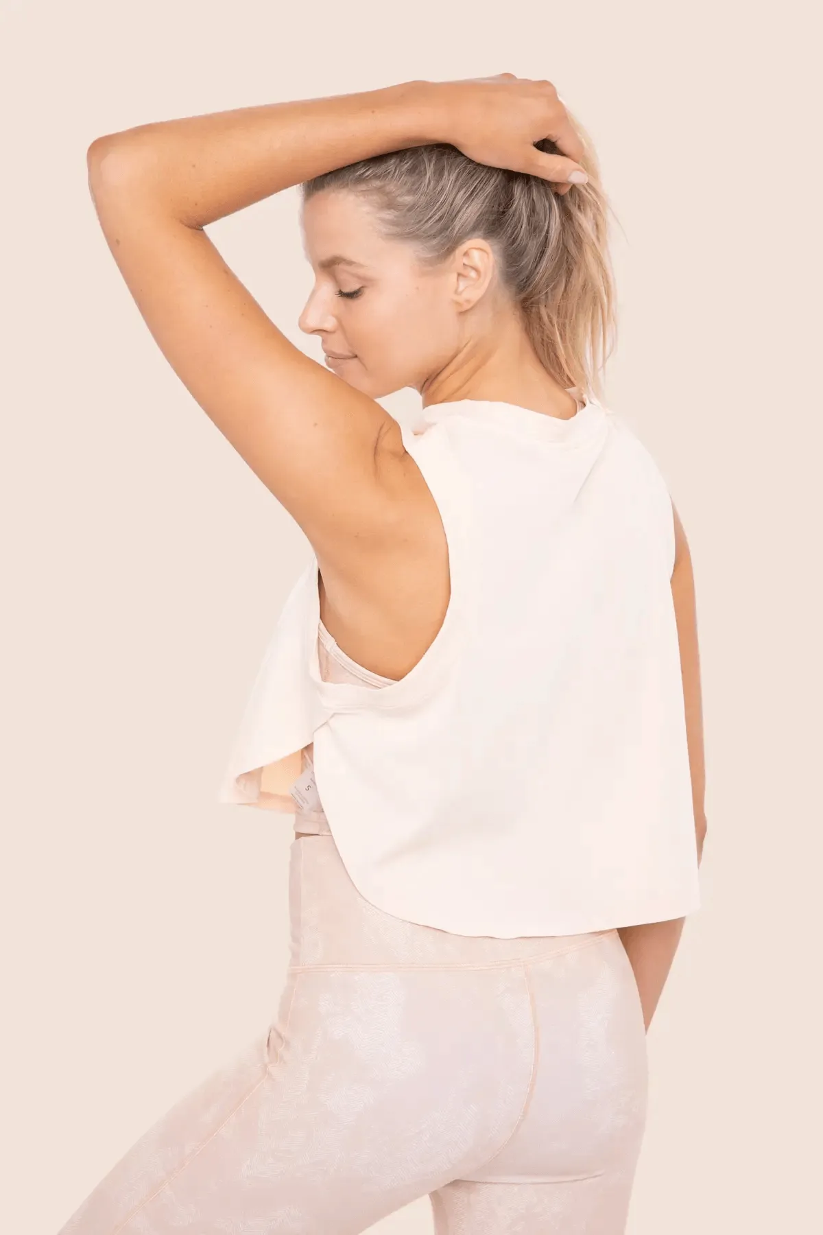 Mono B Pima Cotton Crop Sleeveless Top With Split Sides - Peach