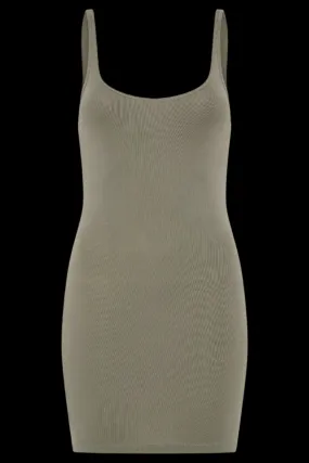 Organic Cotton Slip Dress - Smokey Olive