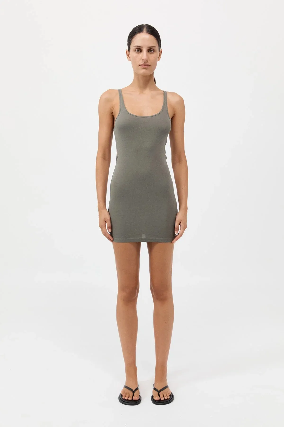 Organic Cotton Slip Dress - Smokey Olive