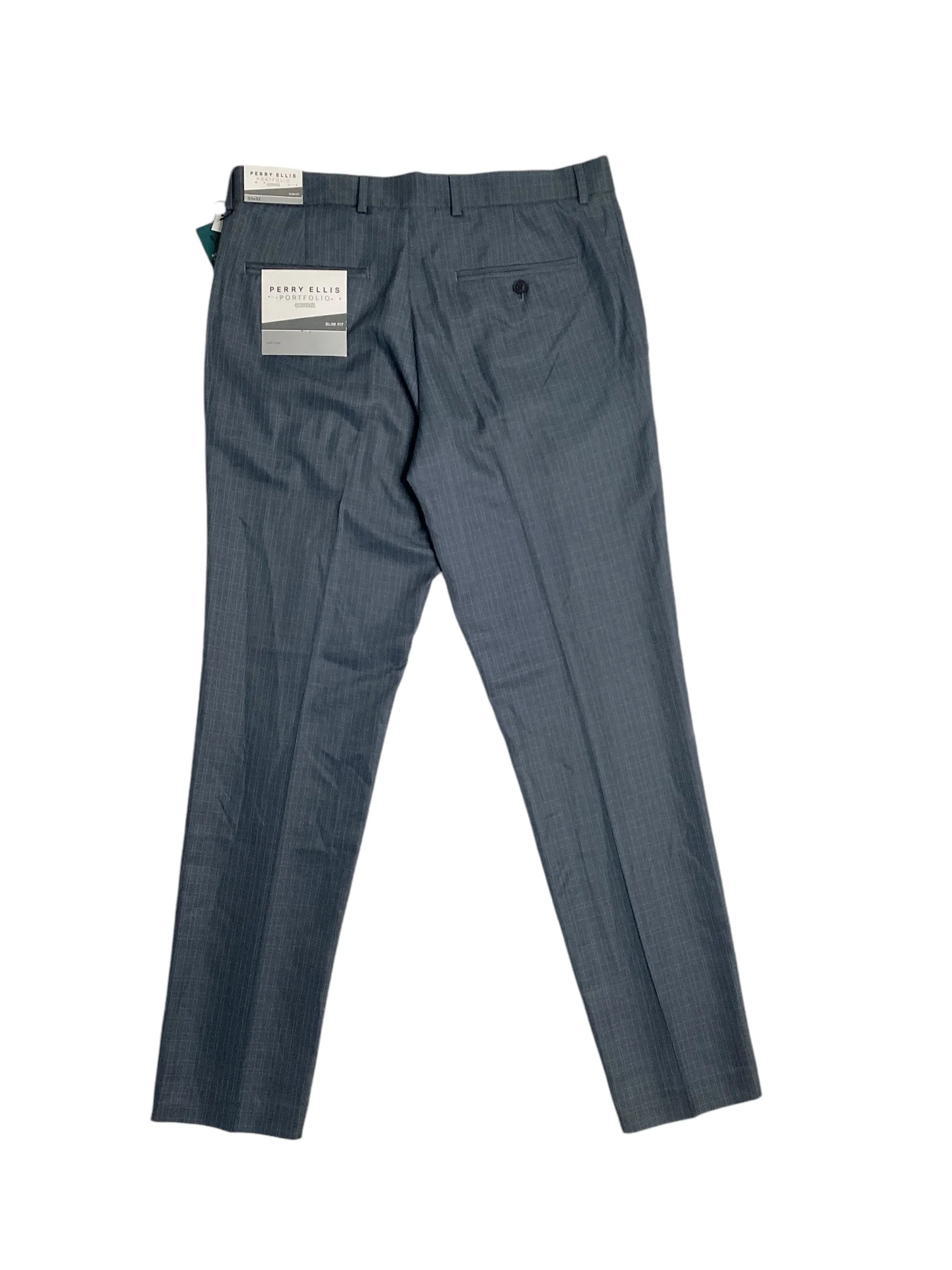 Perry Ellis Portfolio Mens Slim Fit Twill Dress Pants Blue 33 x 32
