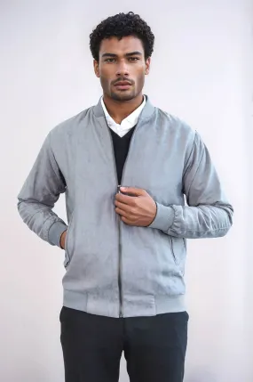 Plain Zippered Pockets Grey Men Bomber Coat - Wessi