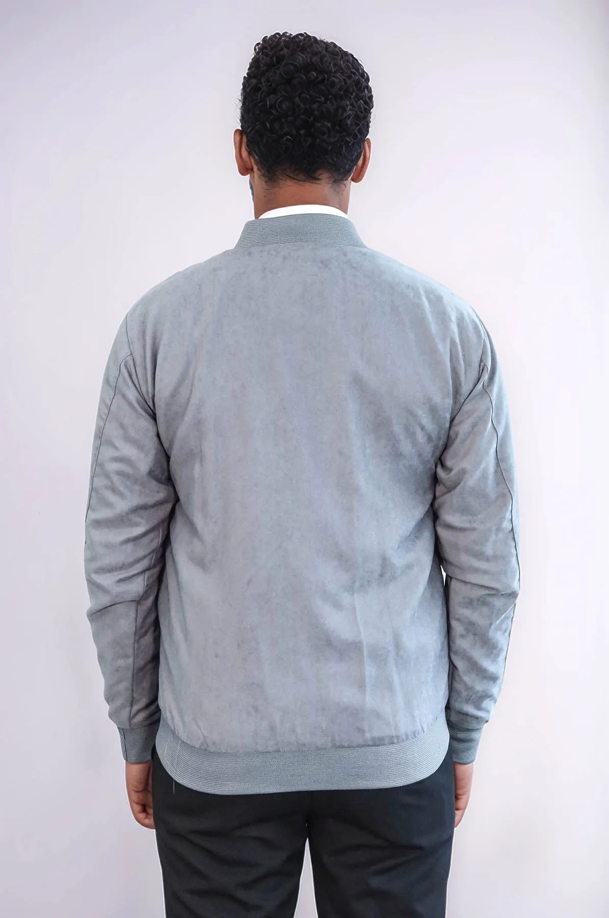 Plain Zippered Pockets Grey Men Bomber Coat - Wessi