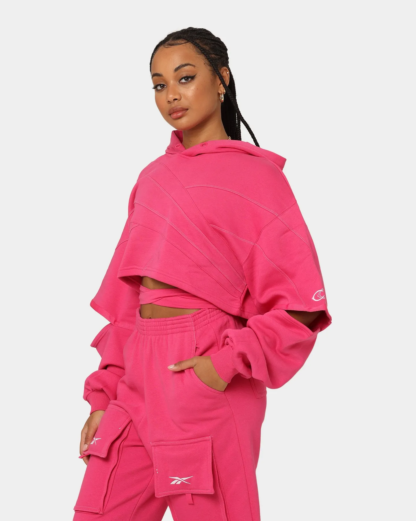 Reebok Women's Cardi B X Reebok Knit Sweatshirt Pink Fusion