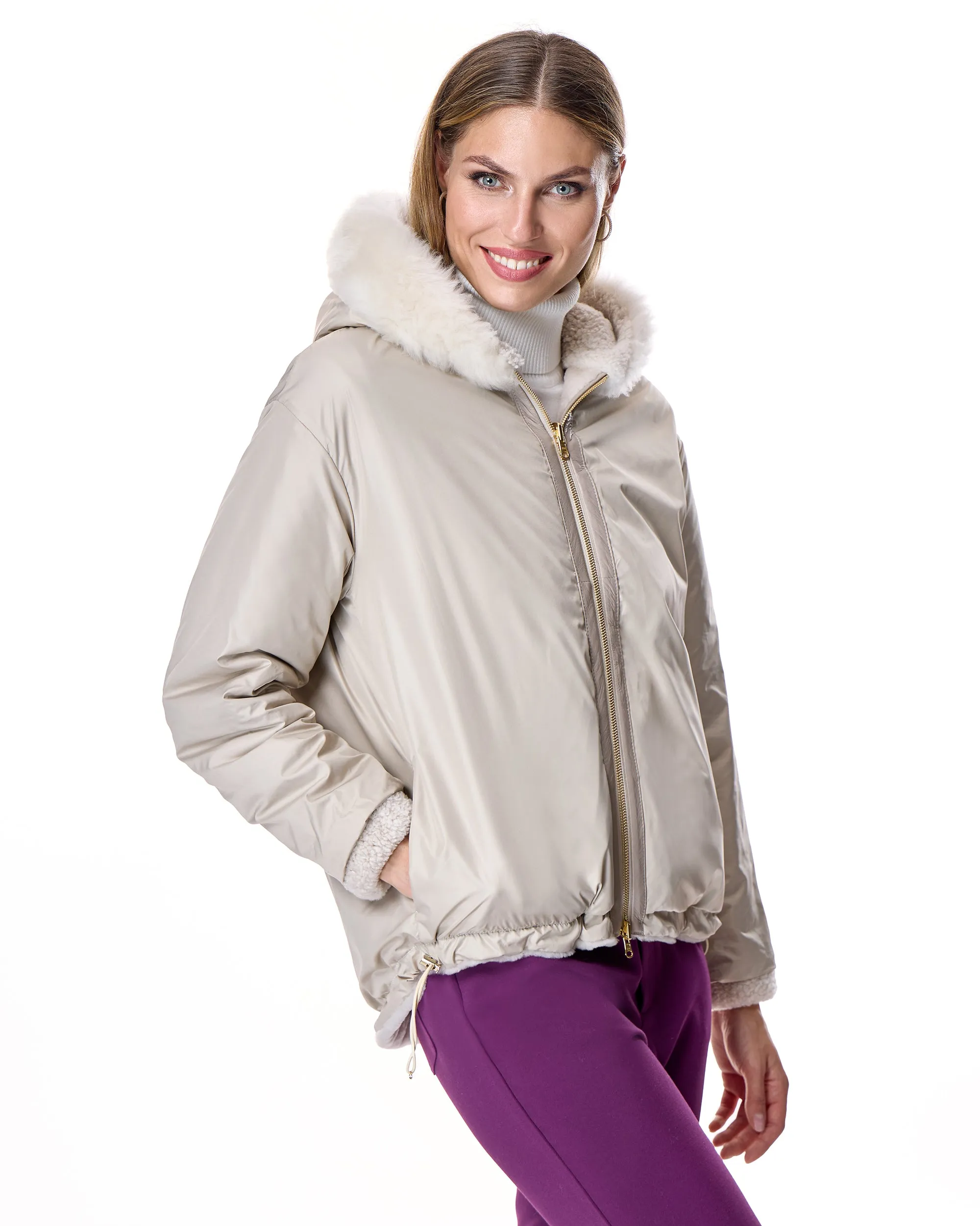 REVERSIBLE SHEARLING JACKET WITH HOOD