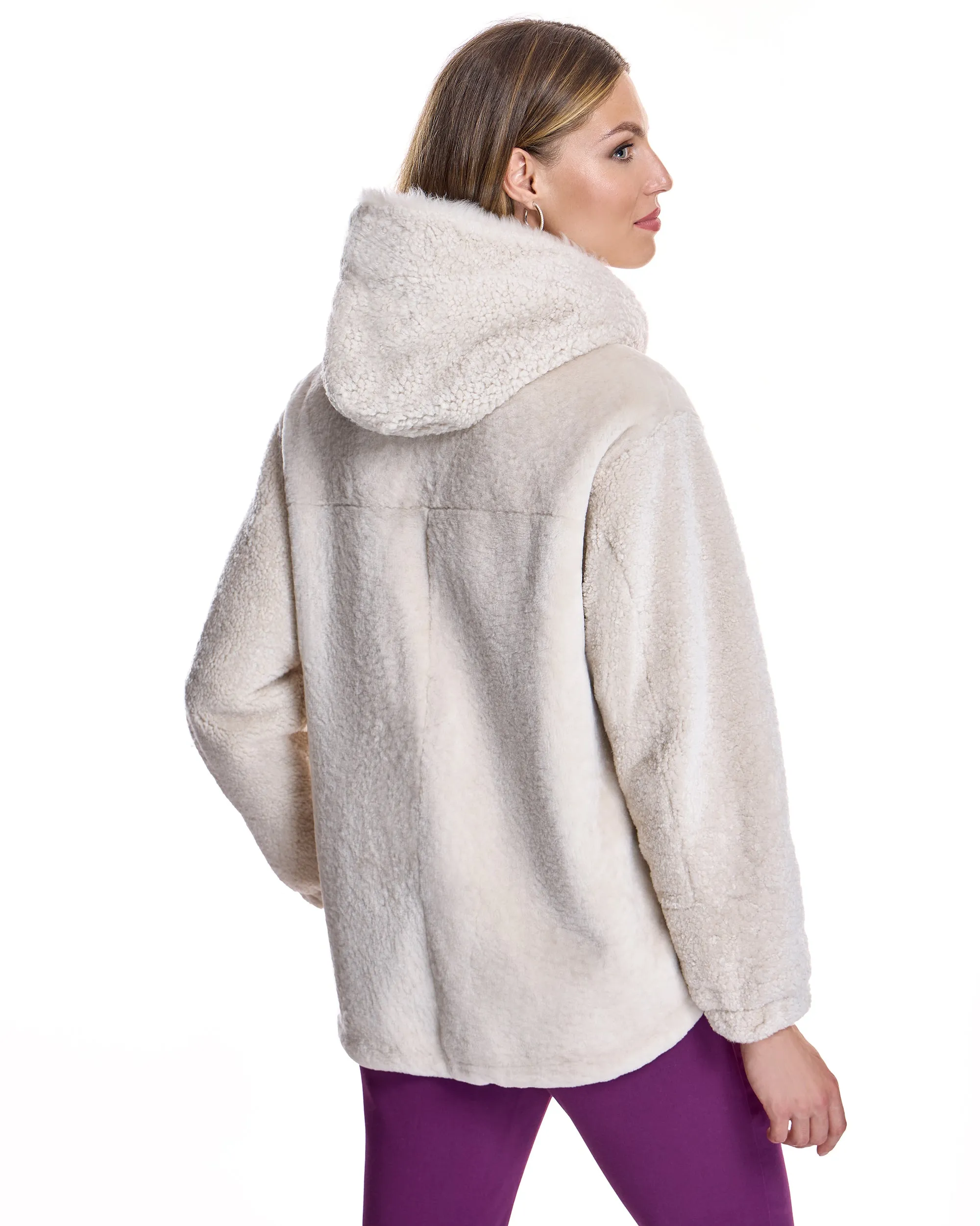 REVERSIBLE SHEARLING JACKET WITH HOOD