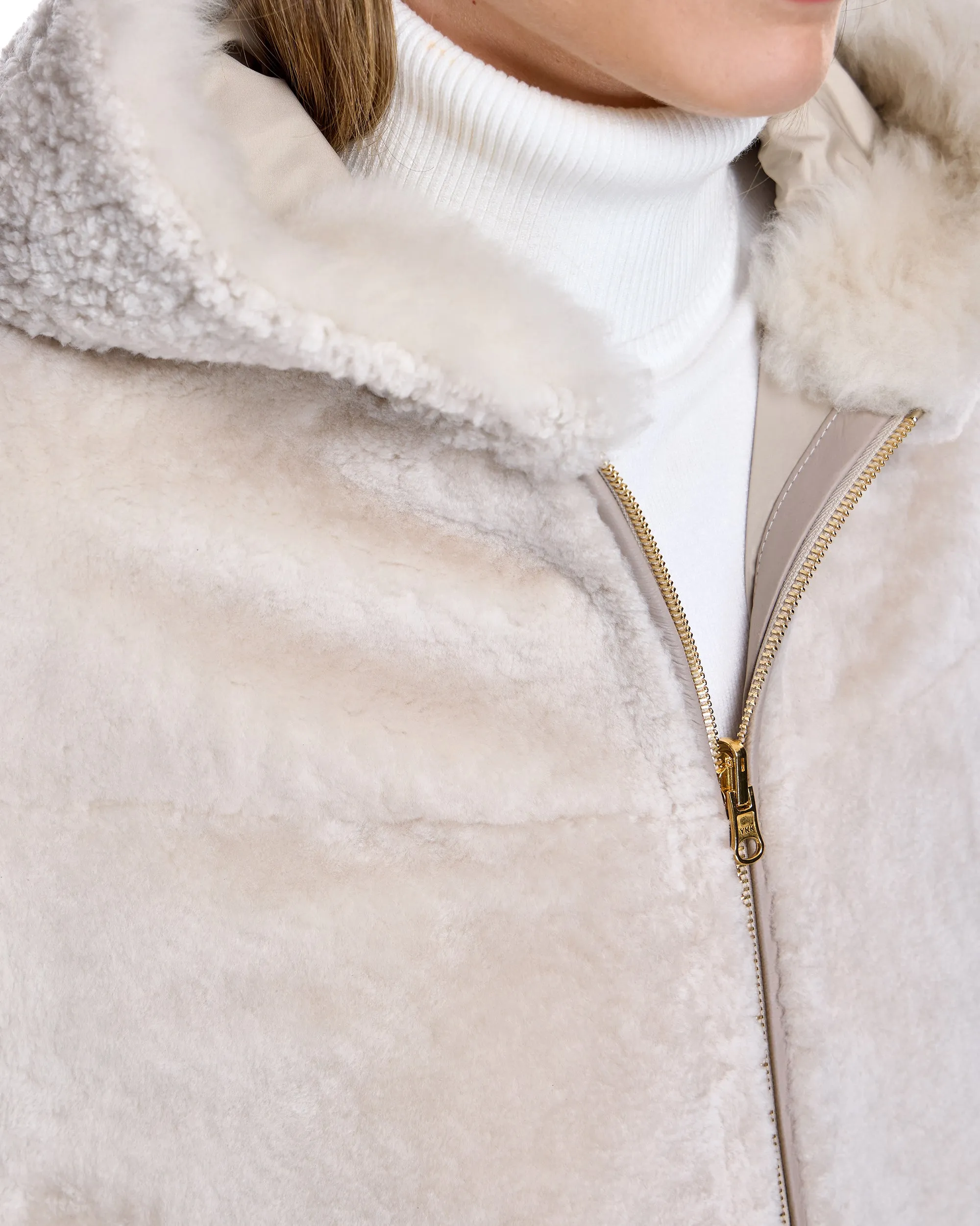 REVERSIBLE SHEARLING JACKET WITH HOOD