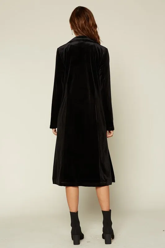 Sabra Velvet Duster Coat-Black