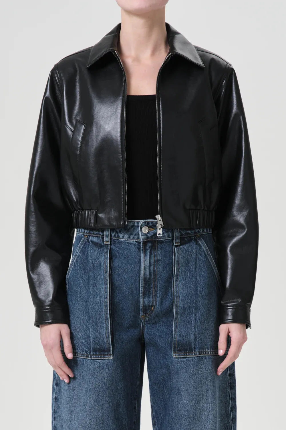 Shoreditch Ski Club x AGOLDE Essie Recycled Leather Cropped Jacket