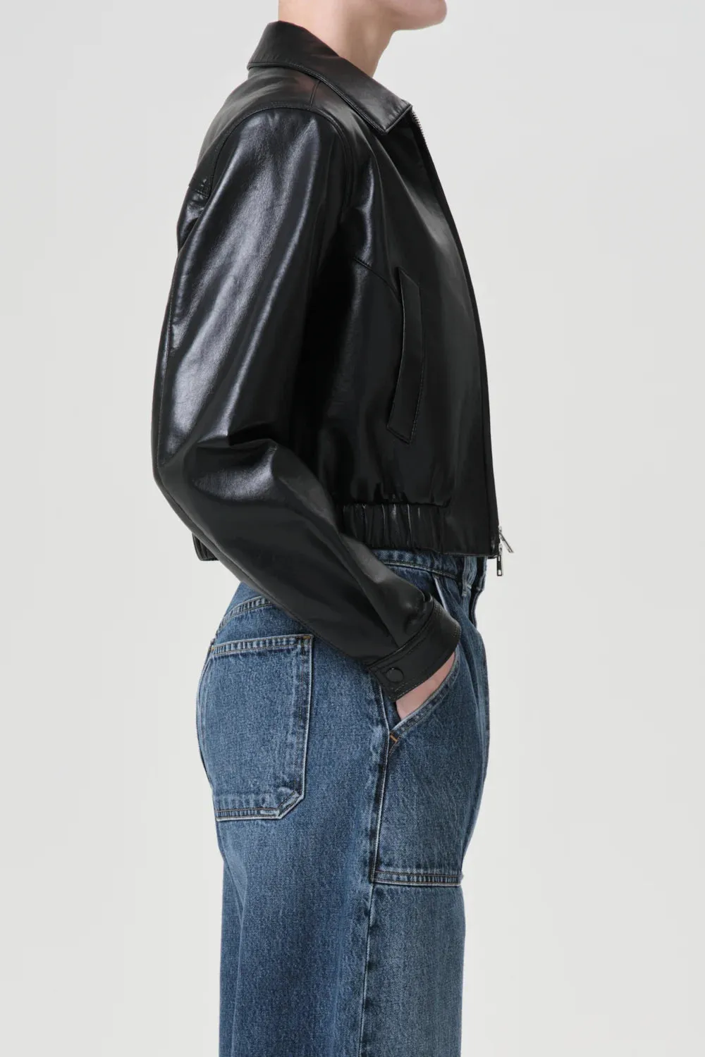 Shoreditch Ski Club x AGOLDE Essie Recycled Leather Cropped Jacket