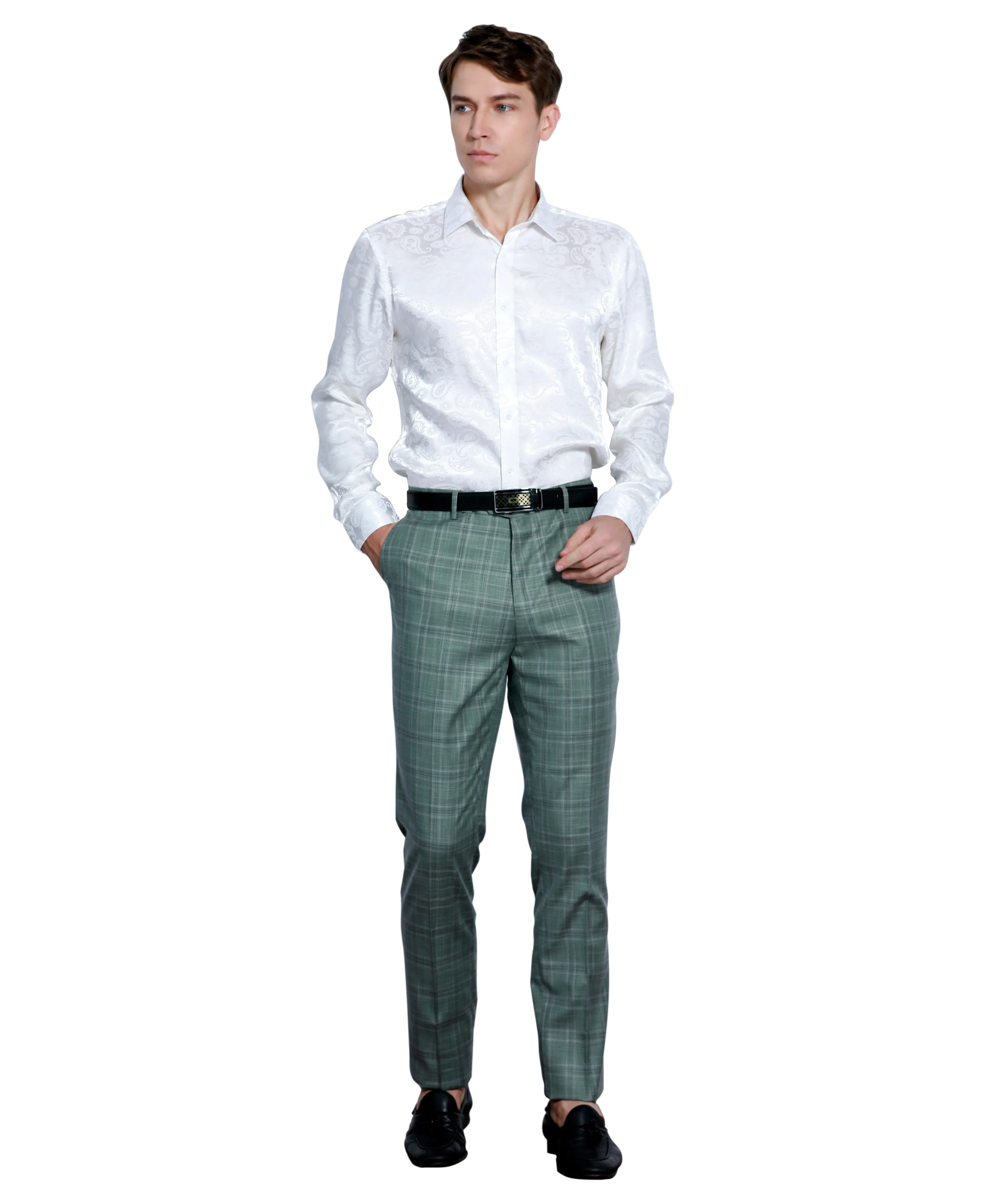 Skinny Fit Plaid Dress Pants, Mint