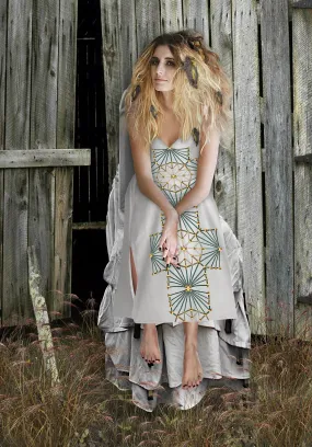 Skull Cathedral- French Gothic V Neck Slip Dress in Lightest Gray |  Glam Macabre™ Collection