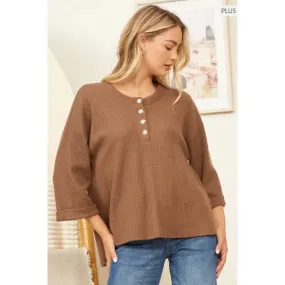 Solid Button Down Thermal Top Curvy and Reg