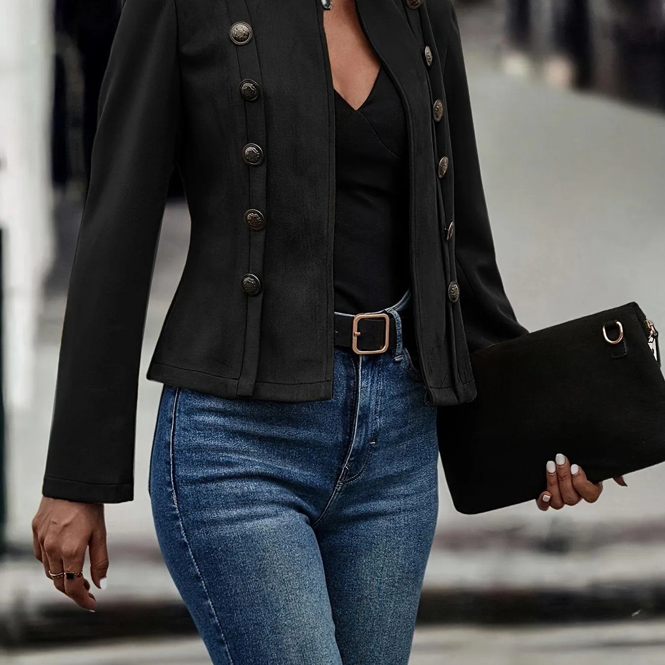 Solid Double Breasted Vintage Jacket