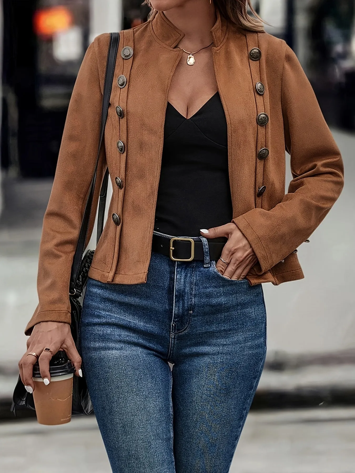 Solid Double Breasted Vintage Jacket